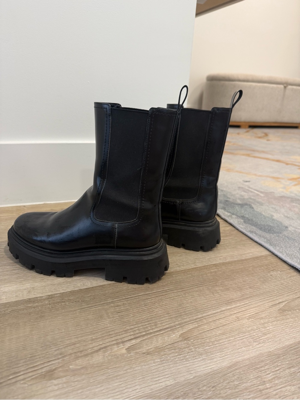 Amazon Black Chunky Chelsea Lug Sole Boots